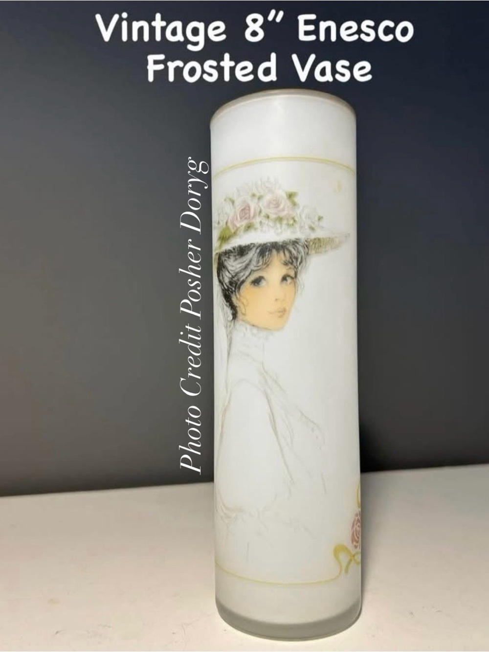 Enesco White Frosted Portrait Vase with Soft Pink and Green Floral Hat